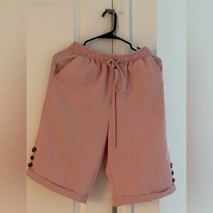 Pink Women's Shorts with Button Detail